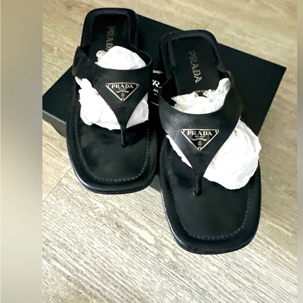 PRADA Calfakin Leather thong slides